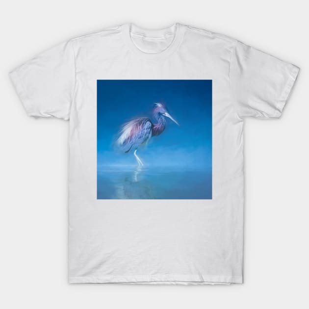 Tricolored heron in morning mist T-Shirt by Tarrby